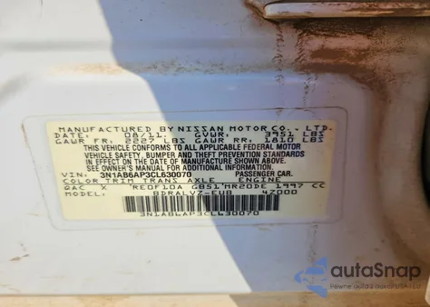 2012 Nissan Sentra 2.0 z USA, uszkodzony, nr VIN 3N1AB6AP3CL630070